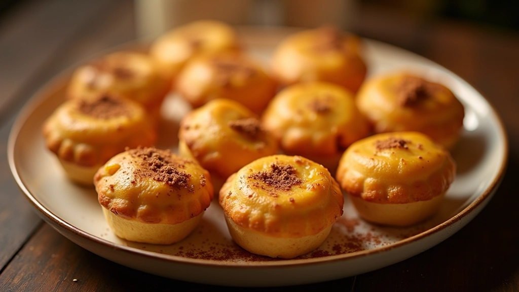 Pastéis de nata saudáveis recém-saídos do forno com caramelo dourado e canela polvilhada