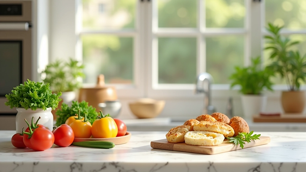 Cozinha moderna com ingredientes frescos para receitas saudáveis portuguesas